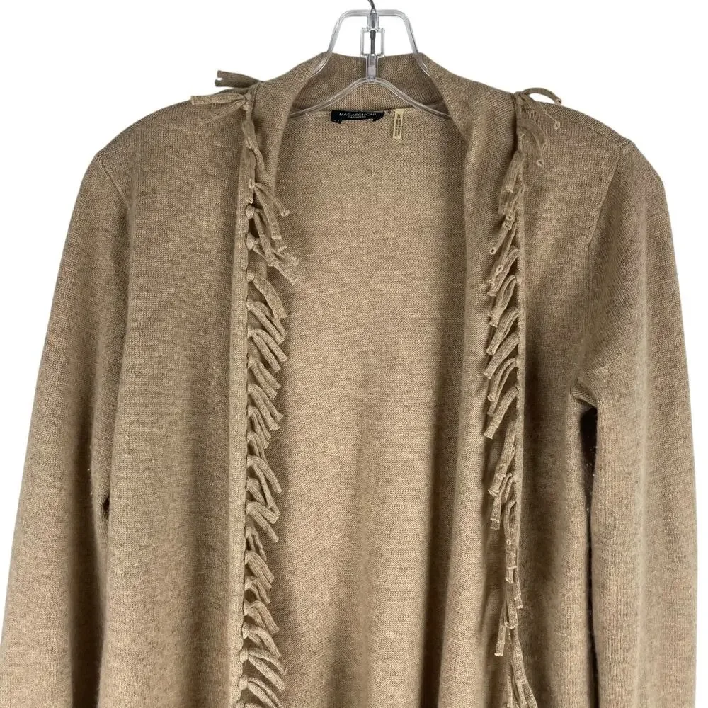 Magaschoni 100% Cashmere Fringe Trim Open Front Cardigan Brown Size XS